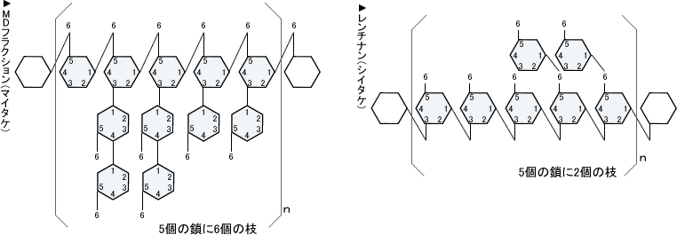 マイタケとシイタケの化学構造の違いを表した画像です